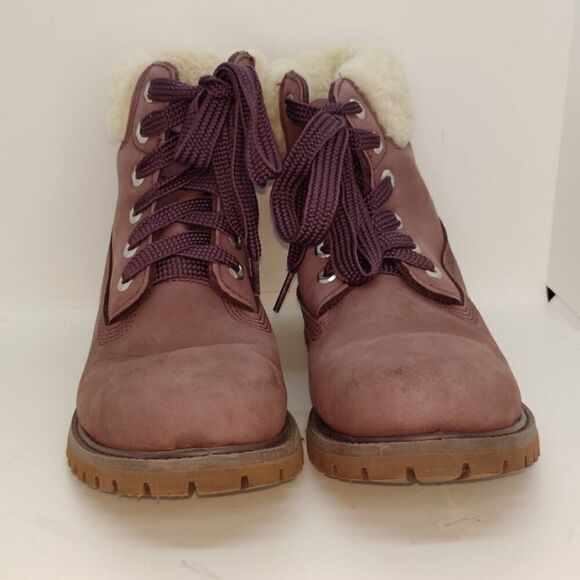 Timberland Womens Pre-owned Grape Leather Fur Lined Winter Boots - sz. 8 1/2 - Picture 3 of 7